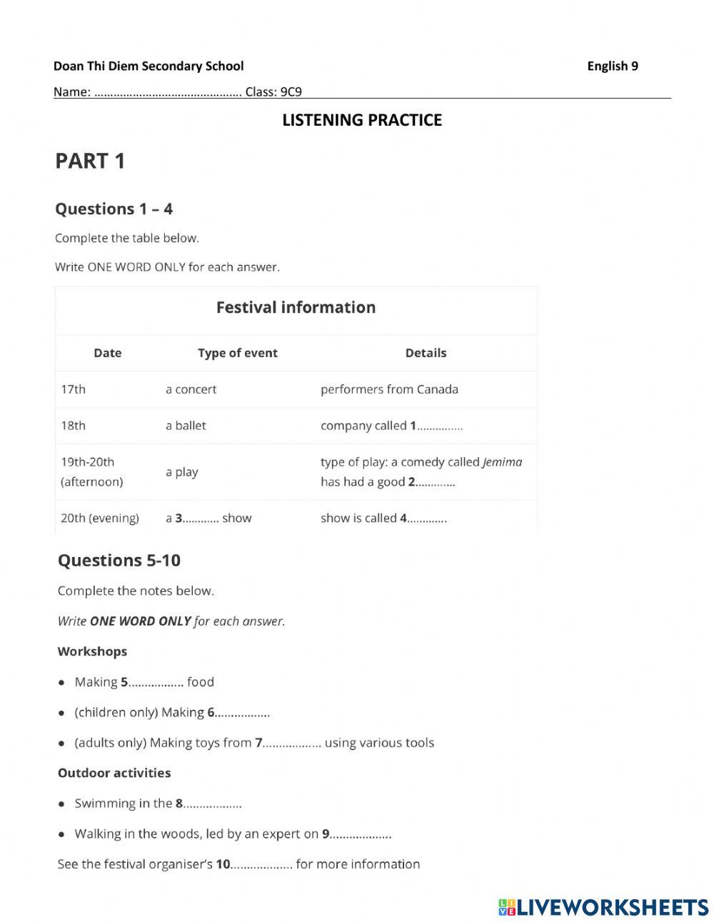 IELTS Listening Practice 1