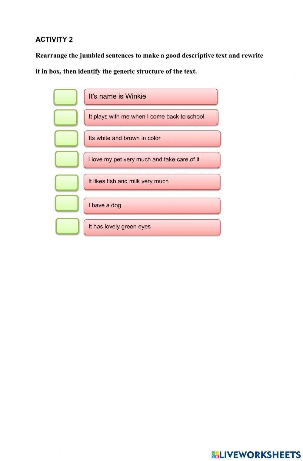Descriptive text worksheet for VII | Live Worksheets