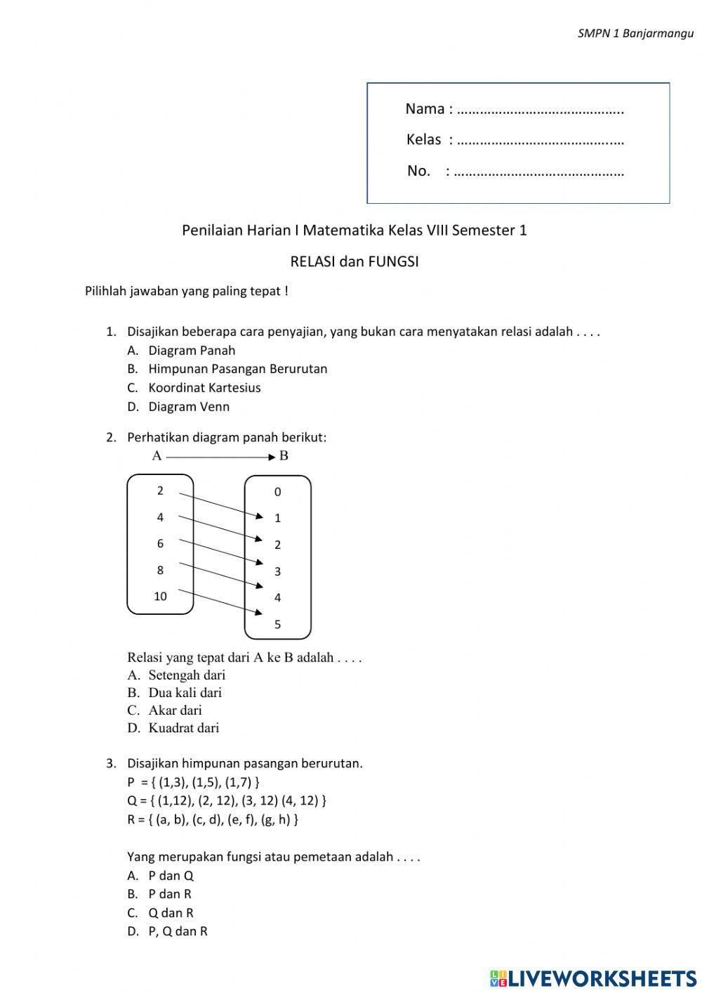 PH 1. Relasi dan Fungsi