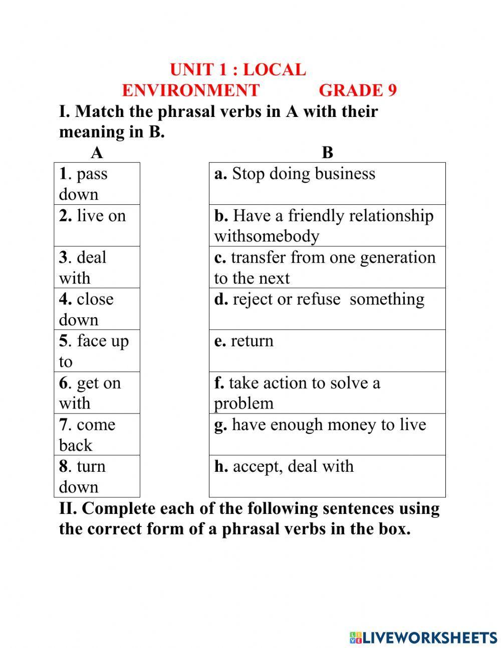 Lớp 9 unit 1 LOCAL ENVIRONMENT(I---V)