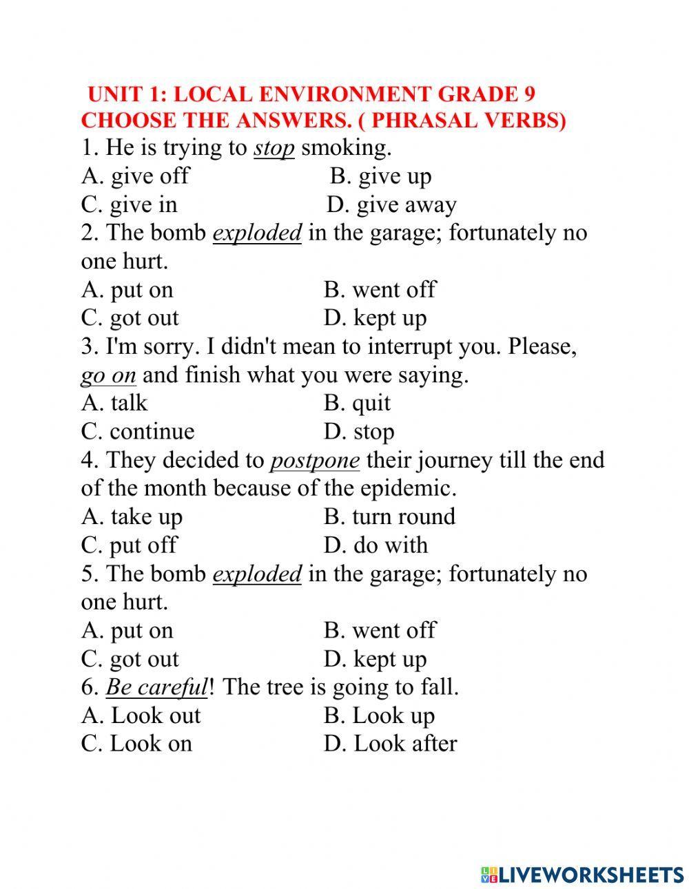 Lớp 9 unit 1.2  LOCAL ENVIRONMENT