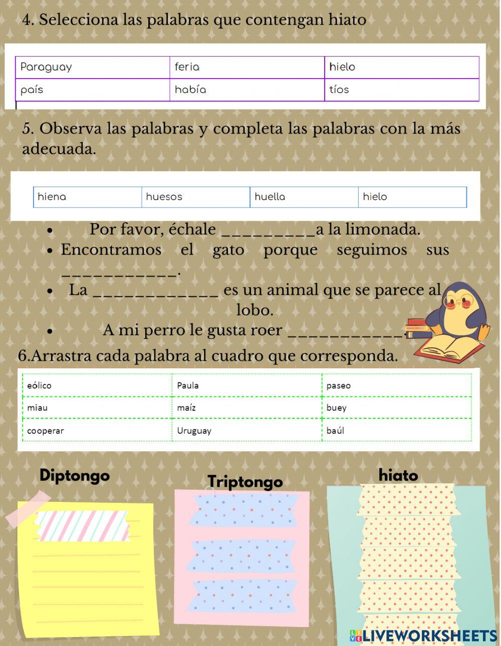 Diptongos, Triptongos, hiato