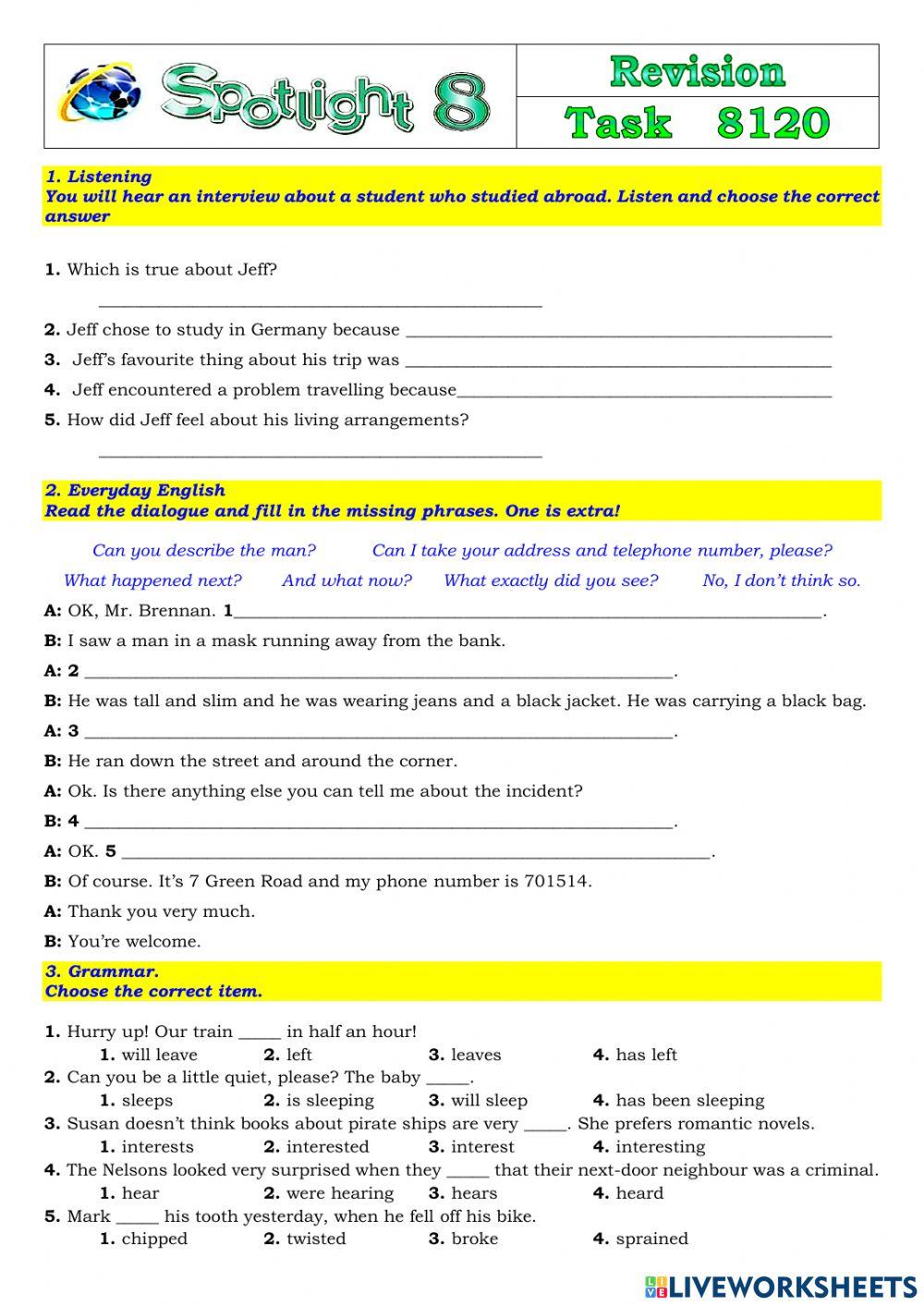 Spotlight 8 Task 8120