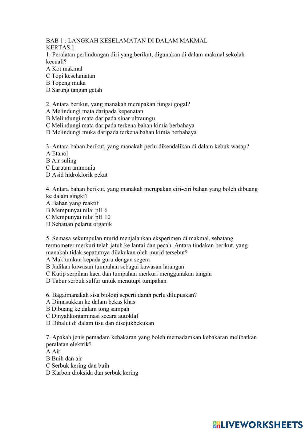 Bab 1 Langkah keselamatan di dalam makmal