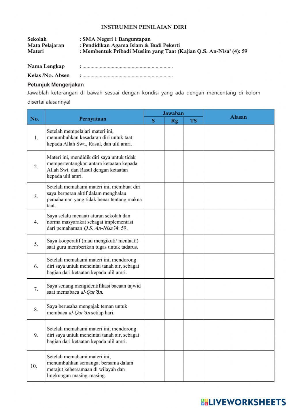 Instrumen Penilaian Diri