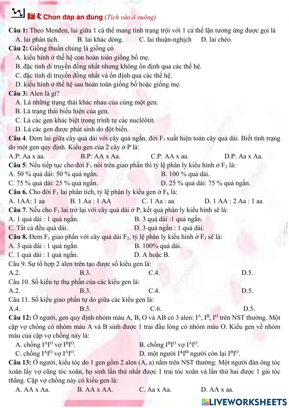 Ôn thi tnthpt môn sinh học