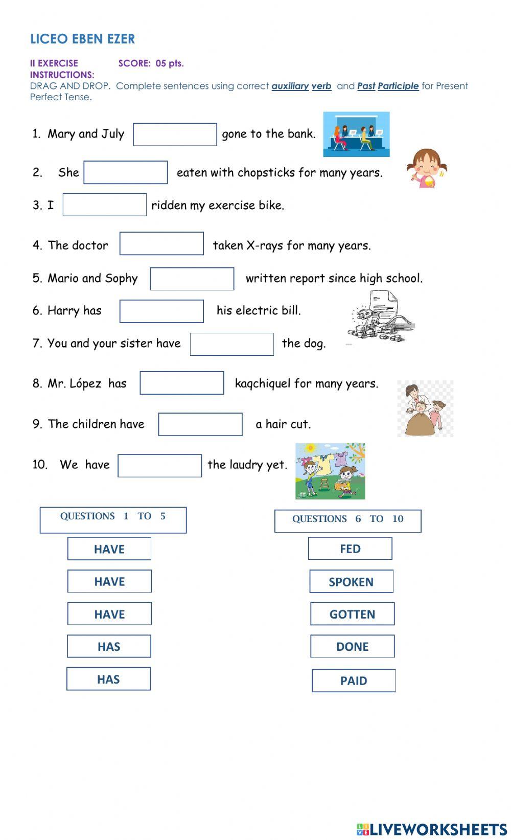 Drag and drop Present Perfect