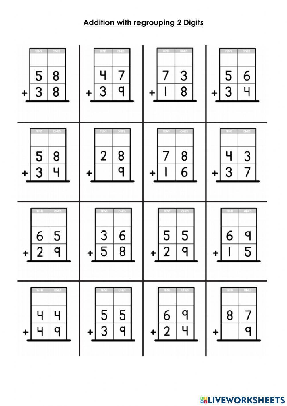 Addition with regrouping 2 digits