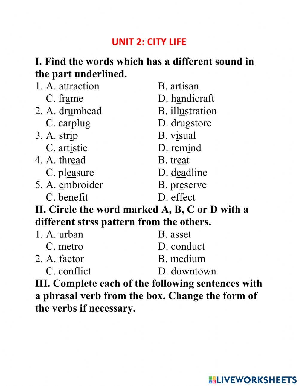 Lớp 9 unit 2.1 : CITY LIFE