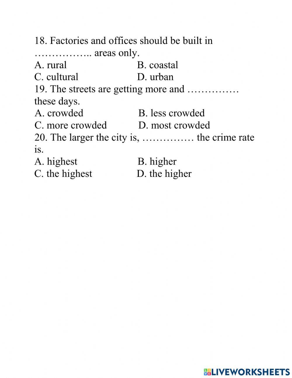 Lớp 9 unit 2.1 : CITY LIFE