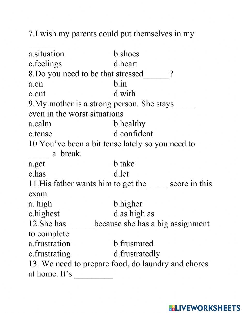 Lớp 9 unit 3( bài I,II):TEEN STRESS AND PRESSURE