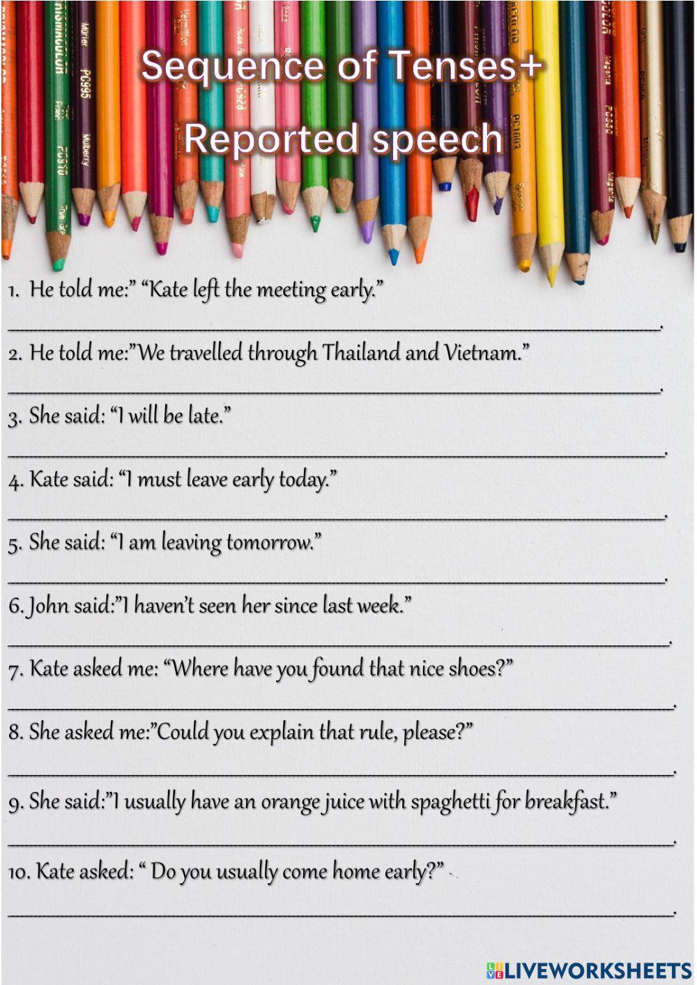 Sequence of Tenses - Reported Speech