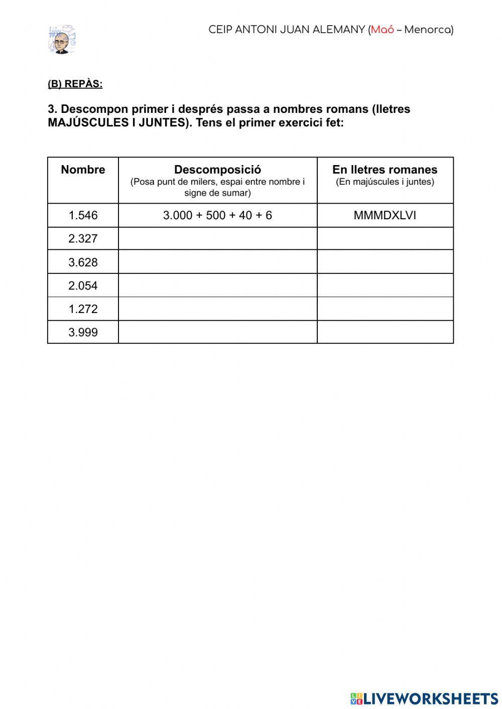 Nombres romans - ANYS I SEGLES