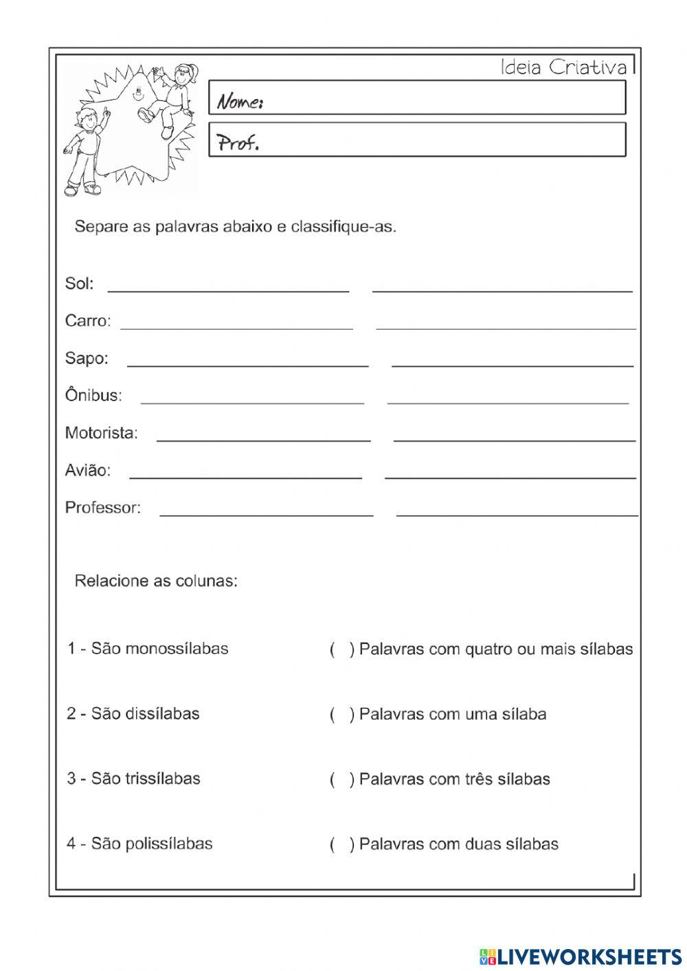 Classificação das sílabas