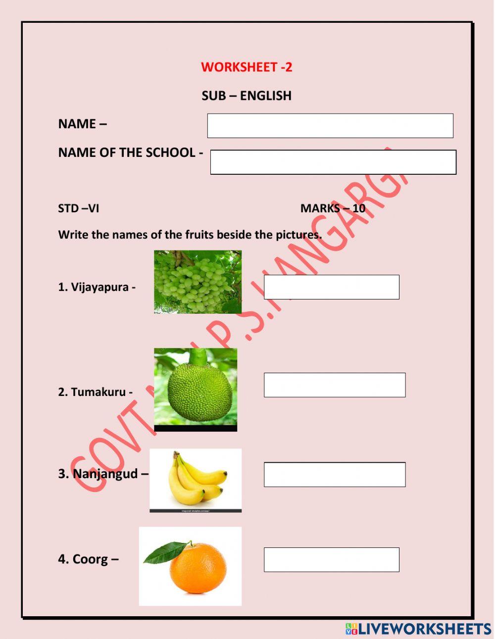 Writes the names of the fruits besides the pictures