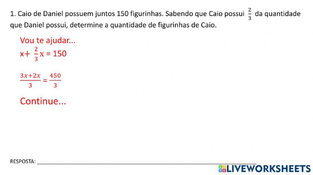 Situações problema envovendo equações do 1º grau