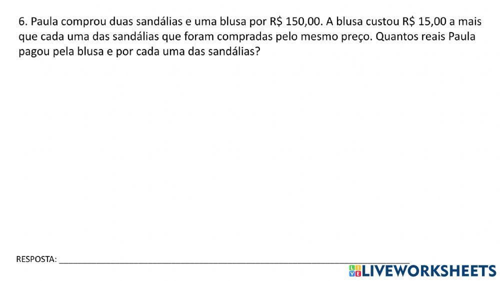 Situações problema envovendo equações do 1º grau