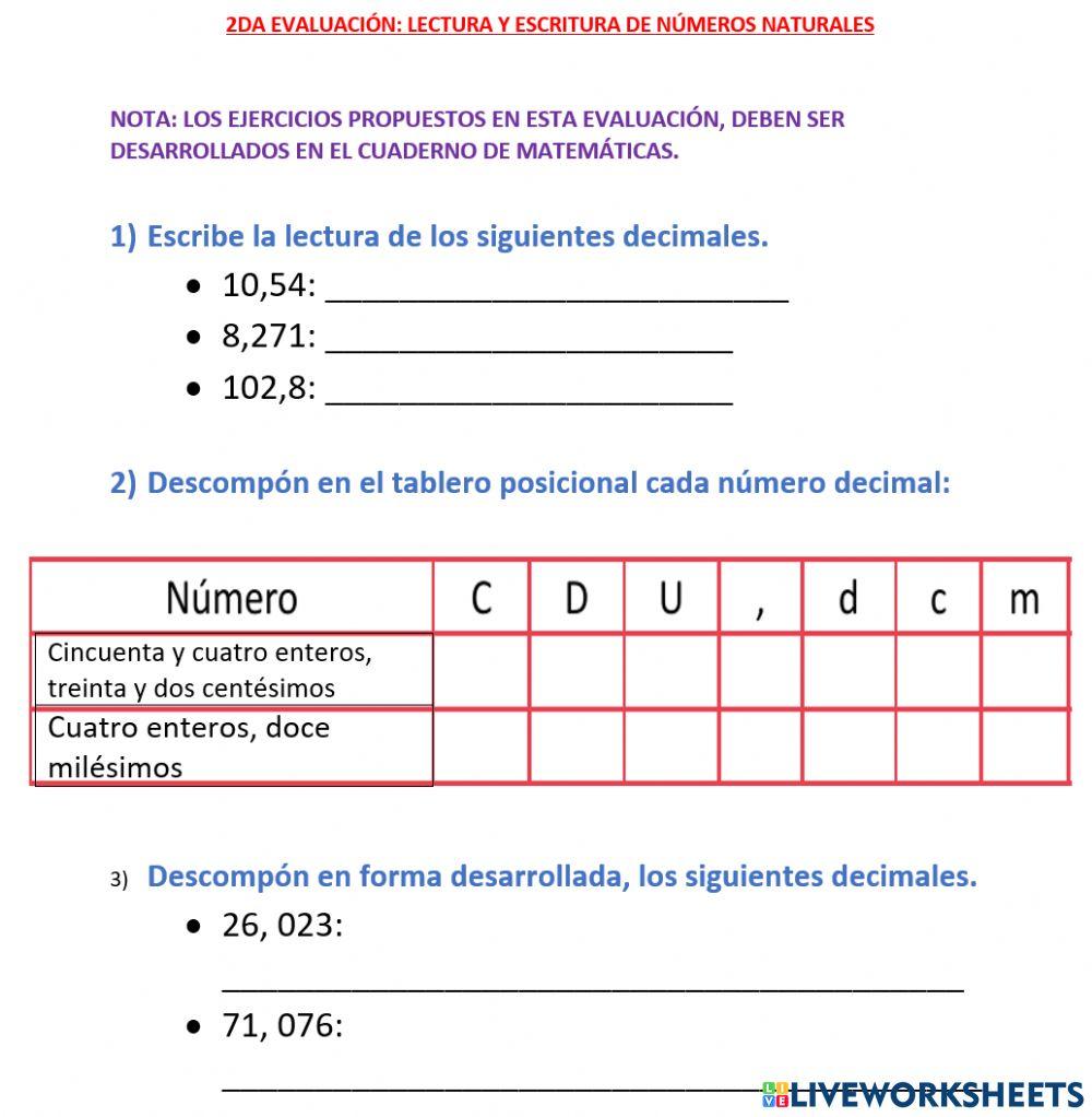 Escritura de números decimales