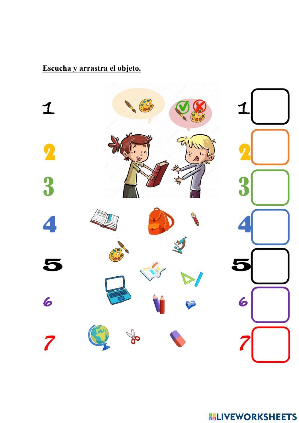 Escucha y arrastra el material escolar