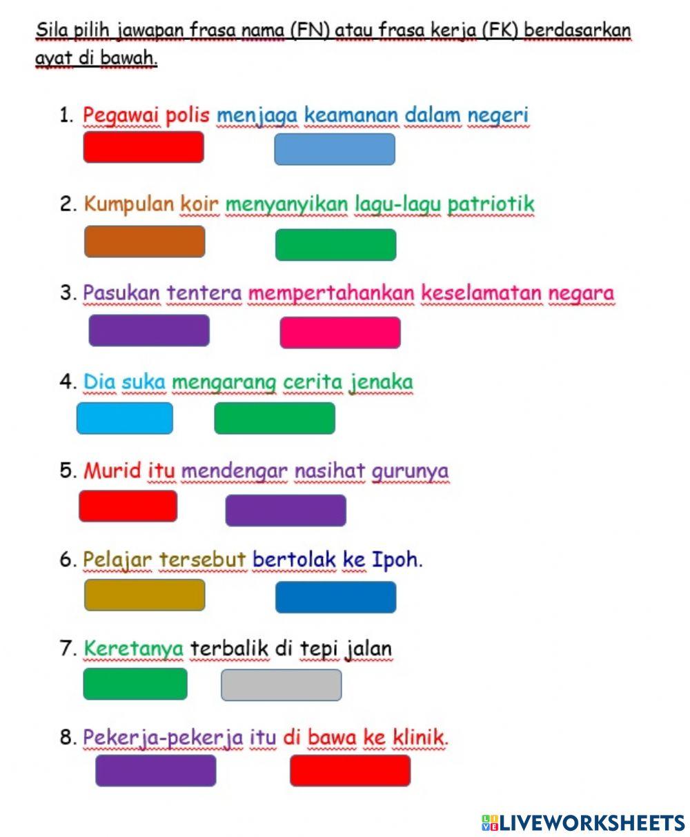 Latihan frasa nama + frasa kerja