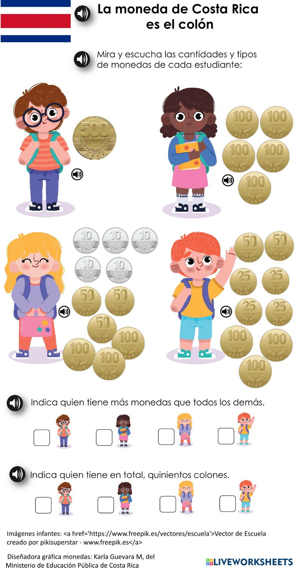 Relación entre monedas menores o iguales a 500 colones.