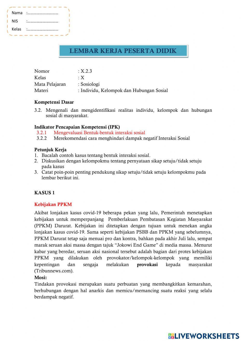 LKPD Interaktif Bentuk-bentuk Interaksi Sosial