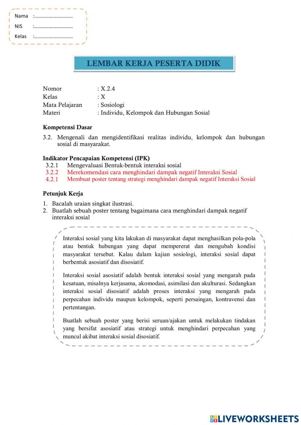 LKPD Interaktif Bentuk-bentuk Interaksi Sosial