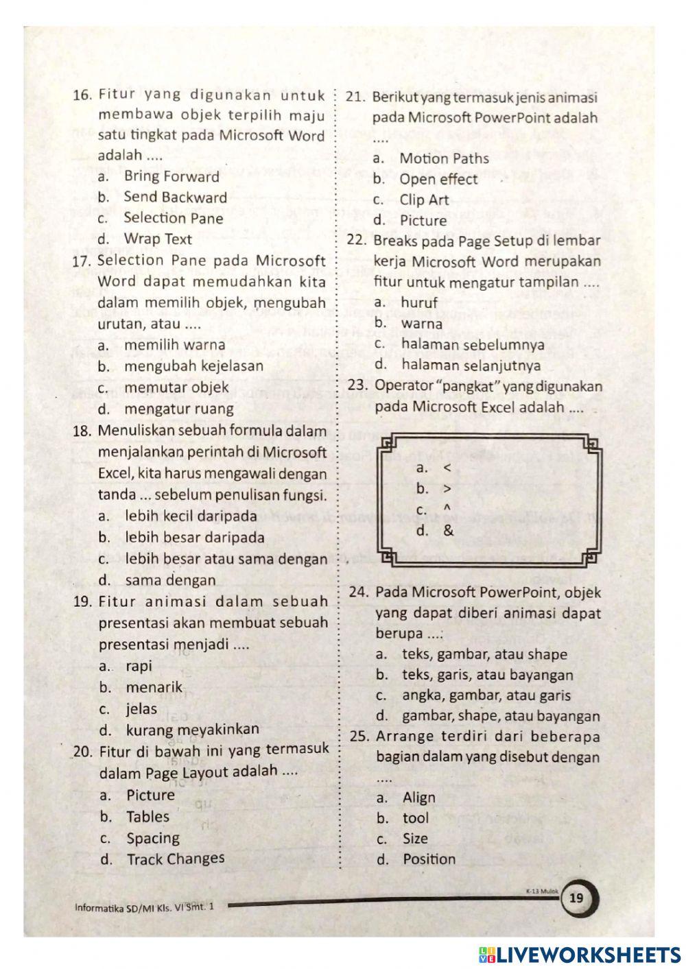 Latihan informatika pilihan ganda bab 1
