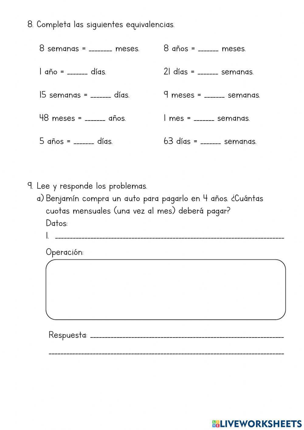Unidades de medida de tiempo: días, semanas, meses y años