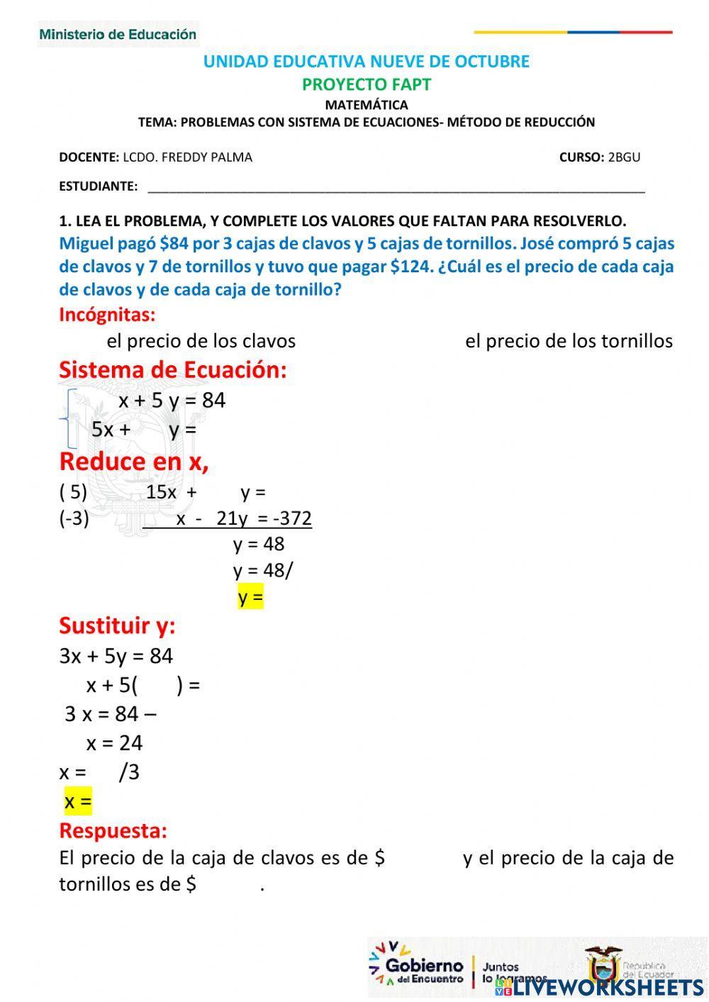 Problemas con sistemas de ecuaciones