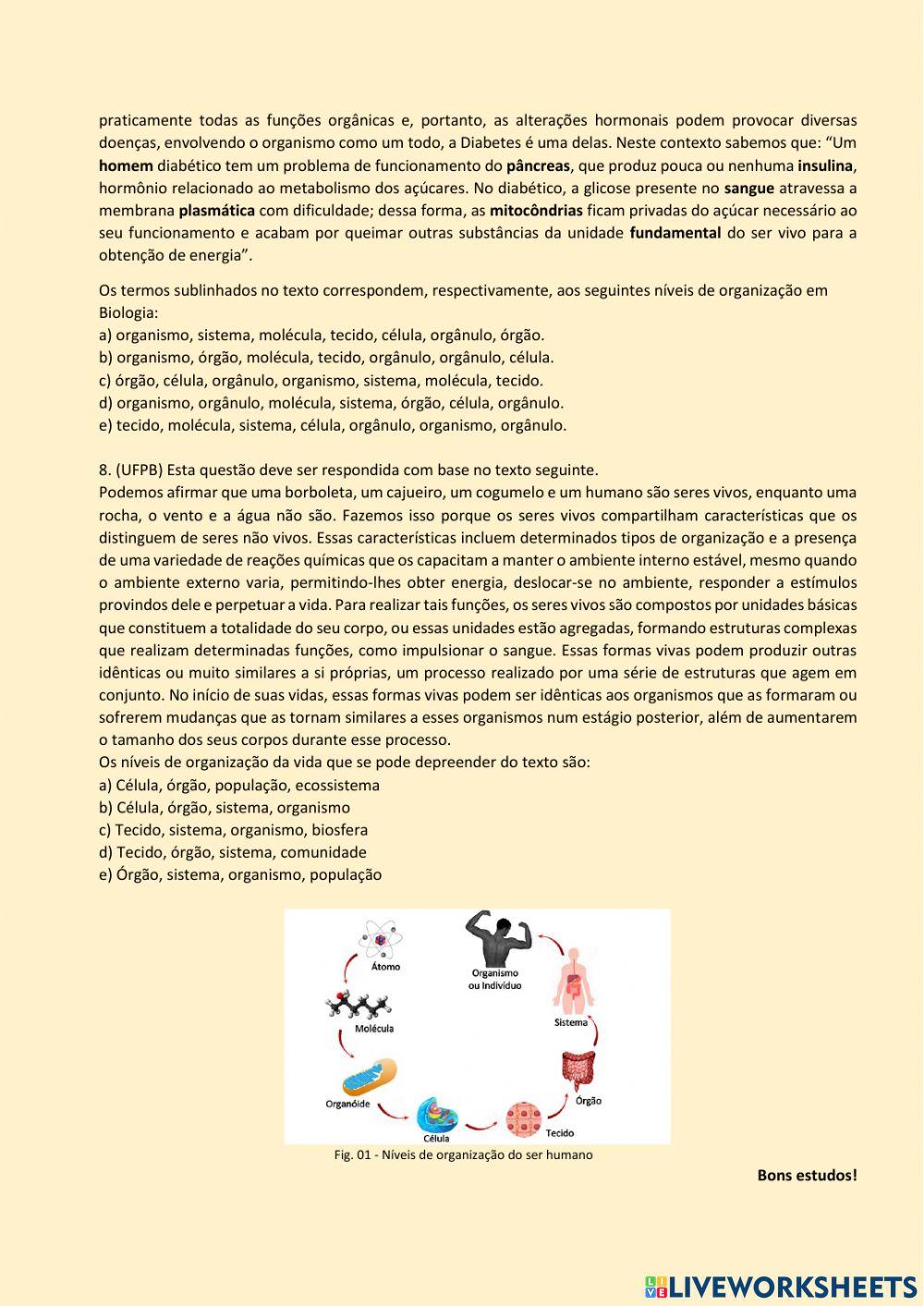 Níveis de organização dos seres vivos