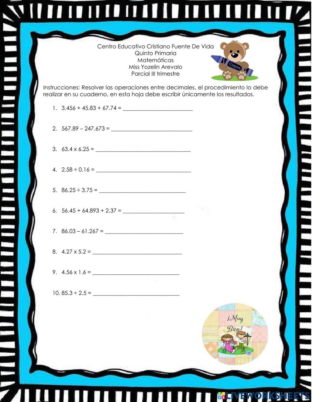 Operaciones entre decimales