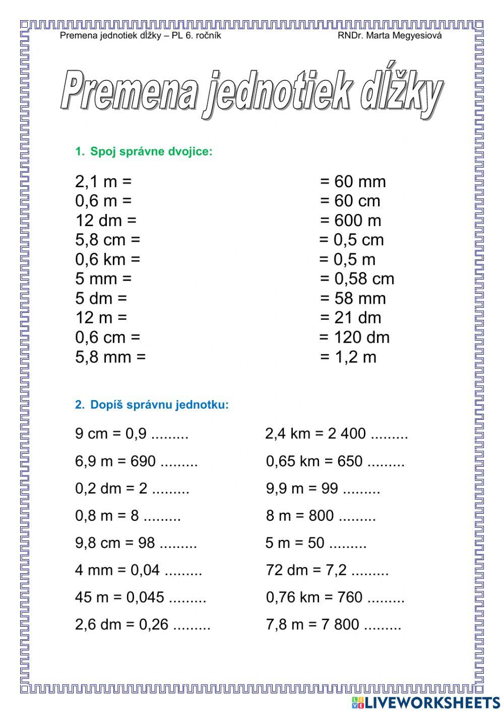 Premena jednotiek dĺžky