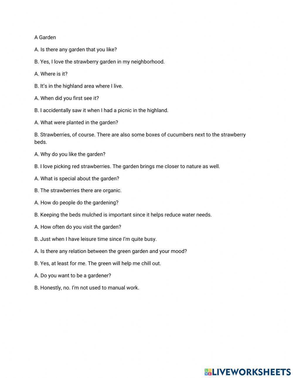 Speaking exercise 14th August