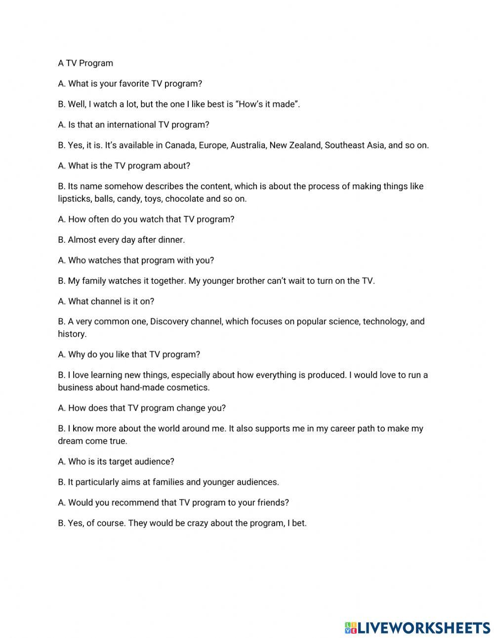 Speaking exercise 14th August