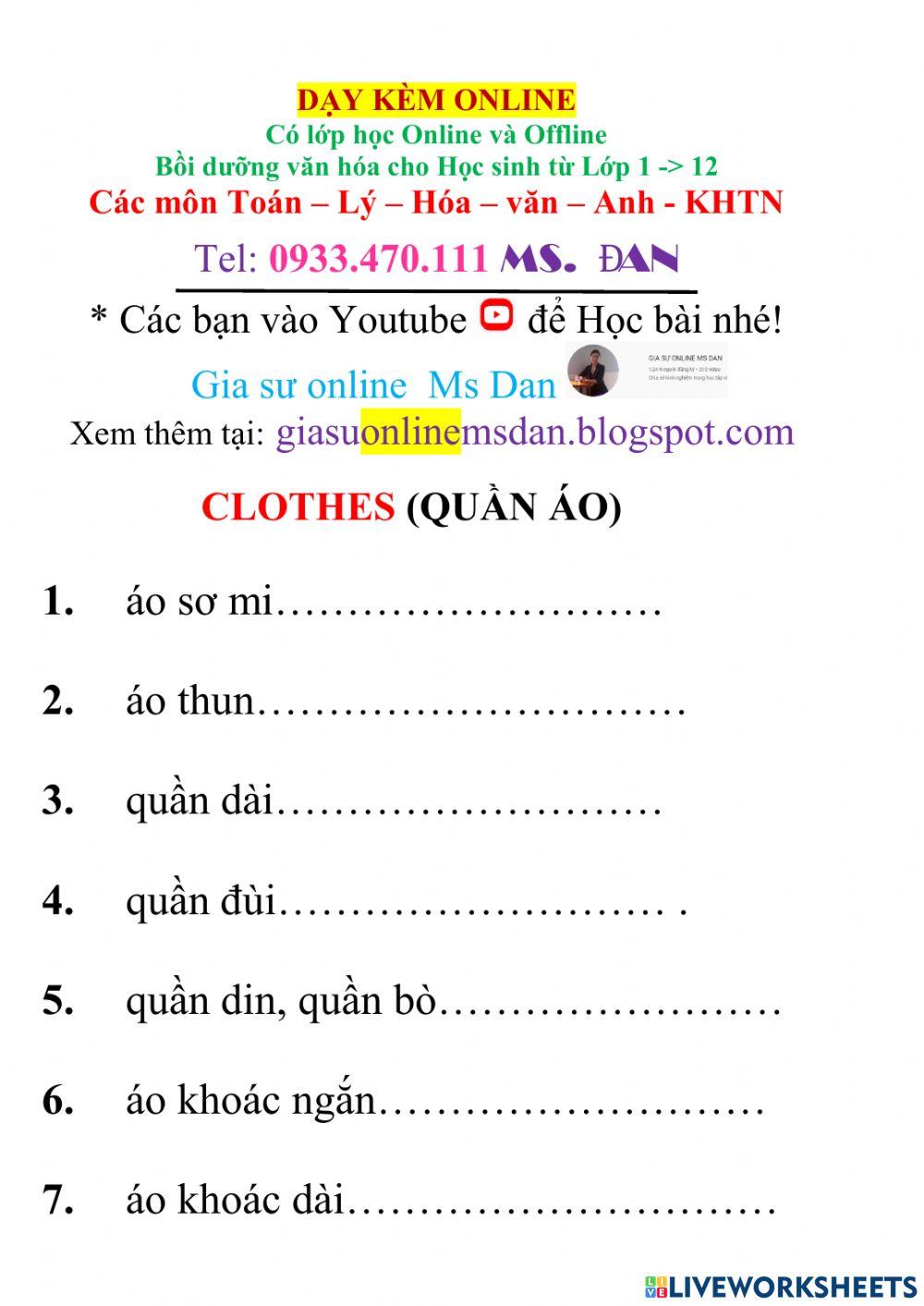 Clothes - chủ đề Quần áo