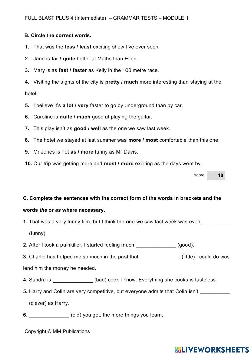 grammar test module 1 full blast plus