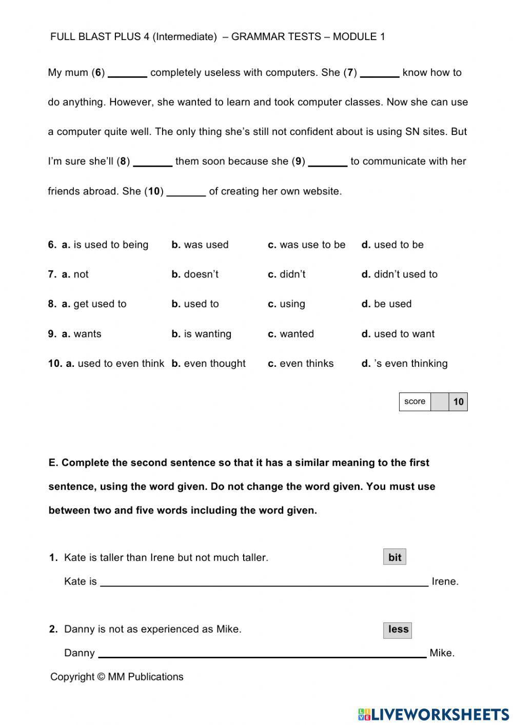 grammar test module 1 full blast plus