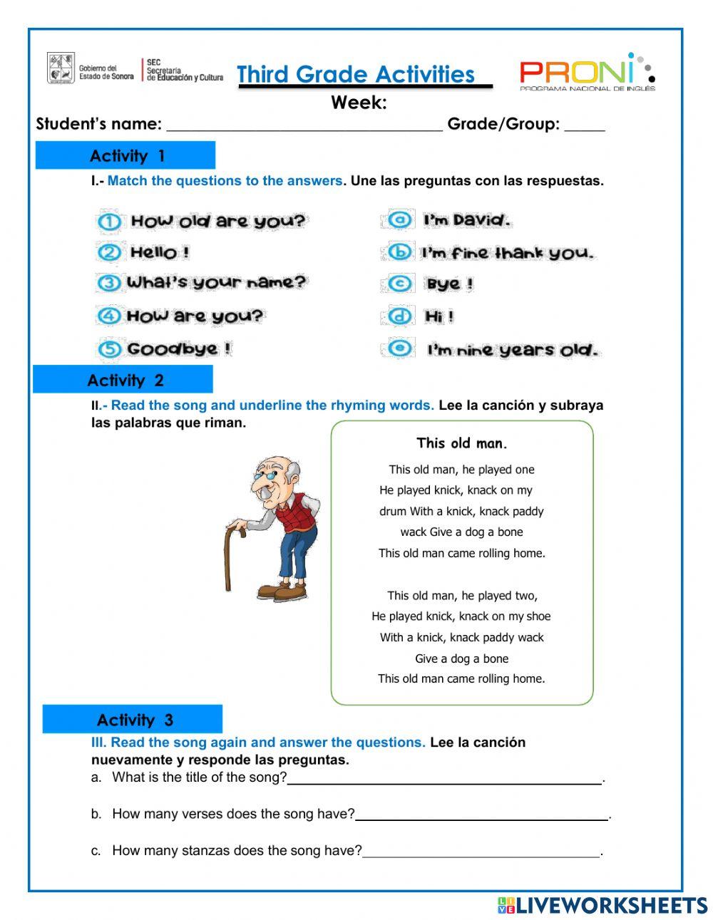 Diagnostic Test Third Grade PRONI