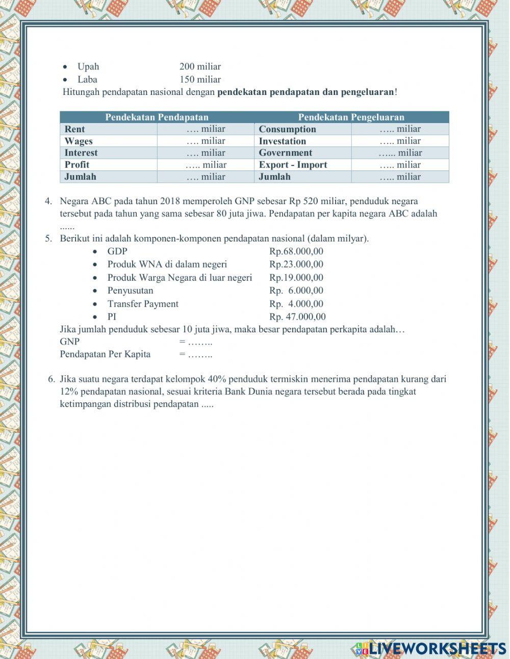 Tugas Harian 2 (Metode Perhitungan Pendapatan Nasional, Pendapatan Per Kapita, Distribusi Pendapatan)