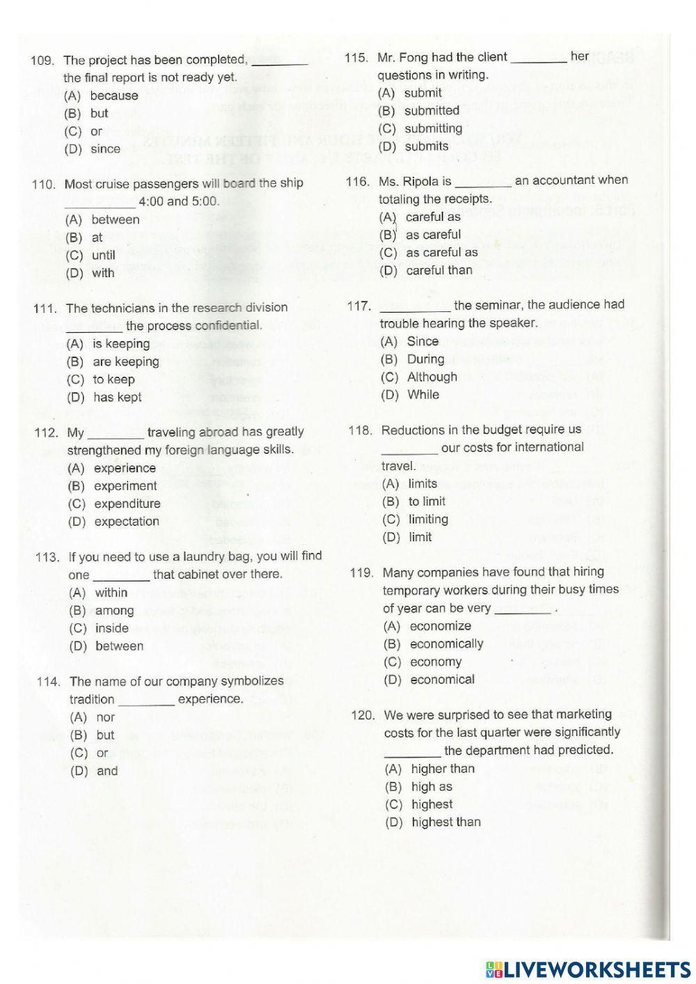 Part 5 Incomplete sentence 