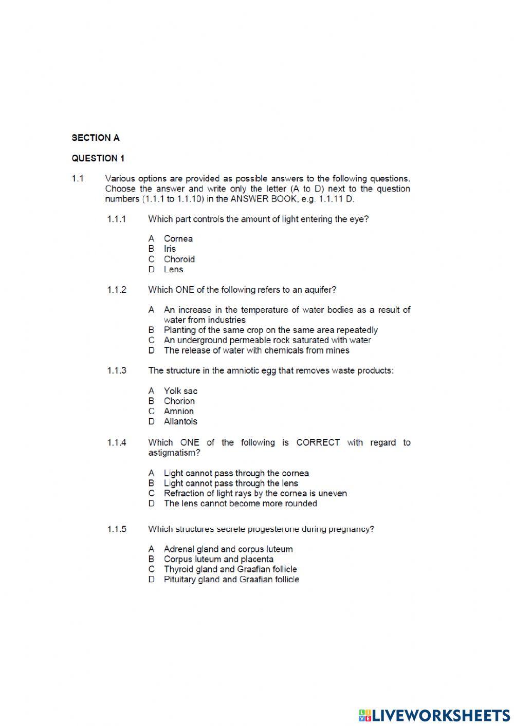 Life science section a paper 1 part 1