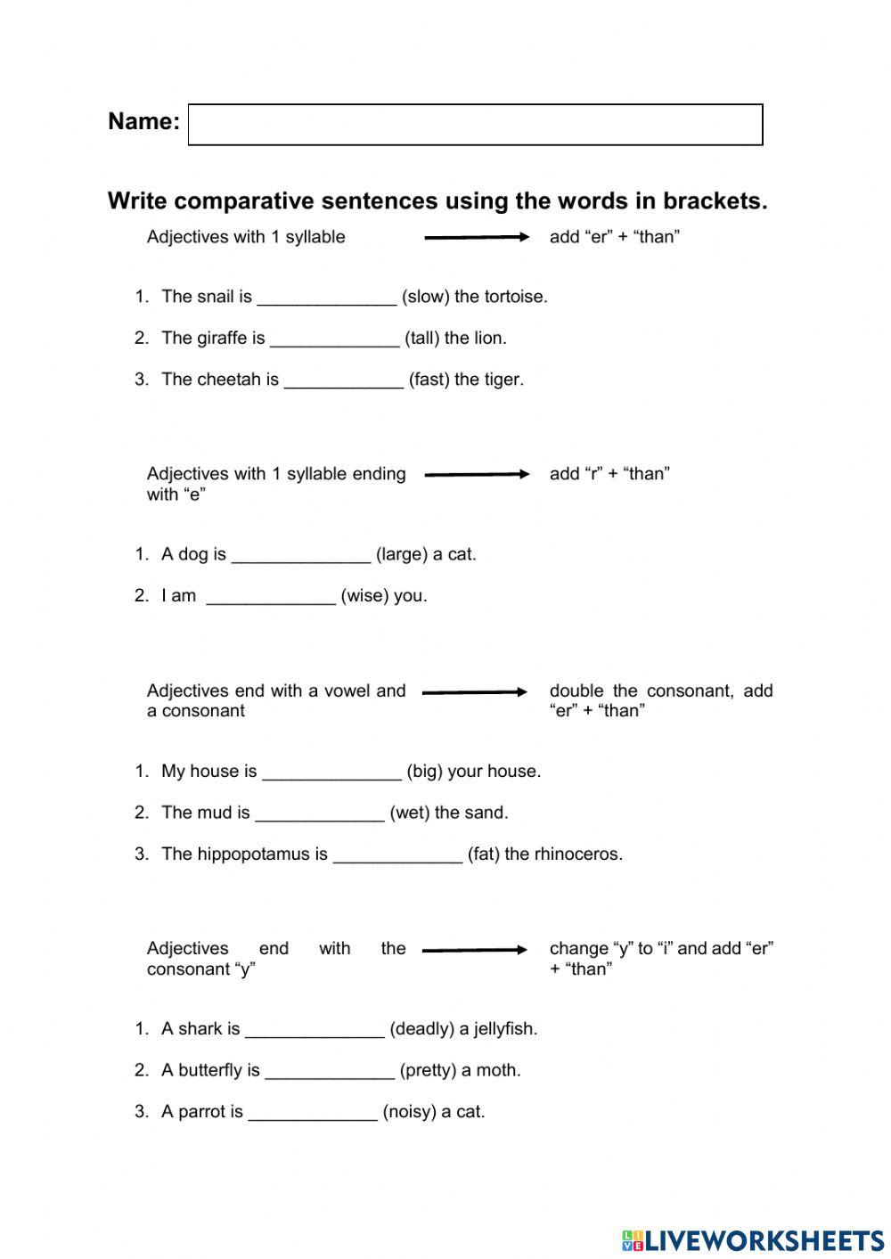 A Writing Exercise For Comparative Adjectives