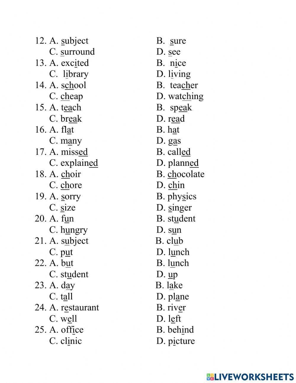 Test lớp 6 PRONUNCIATION unit 1