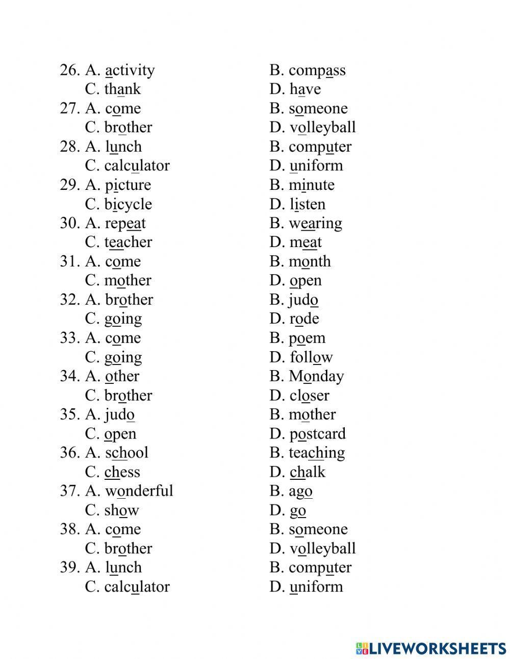 stareducation Test lớp 6 PRONUNCIATION unit 1 1262773