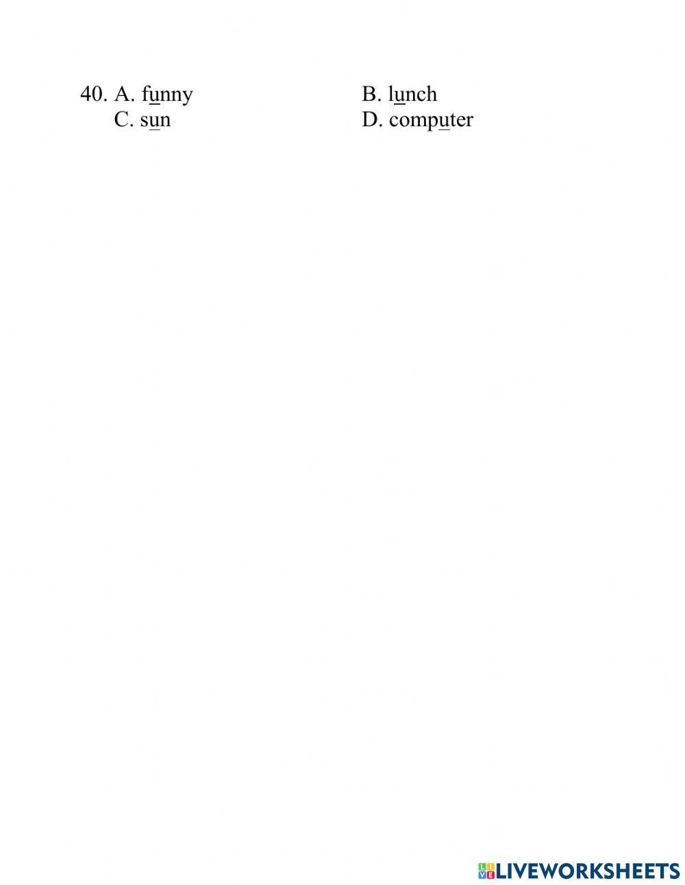 Test lớp 6 PRONUNCIATION unit 1
