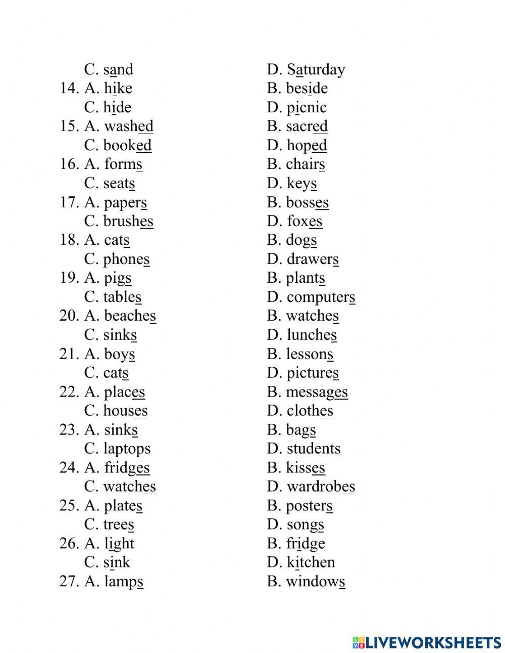 Test Lớp 6 PRONUNCIATION unit 2