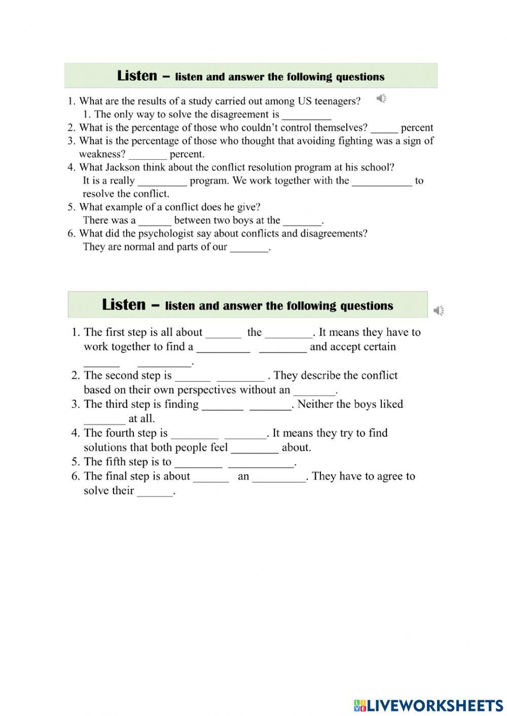 Unit 7 listen online exercise for live worksheets