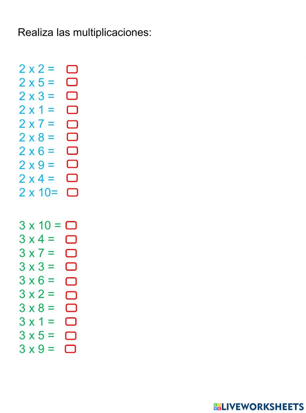 Actividad de tablas de multiplicar 2 y 3