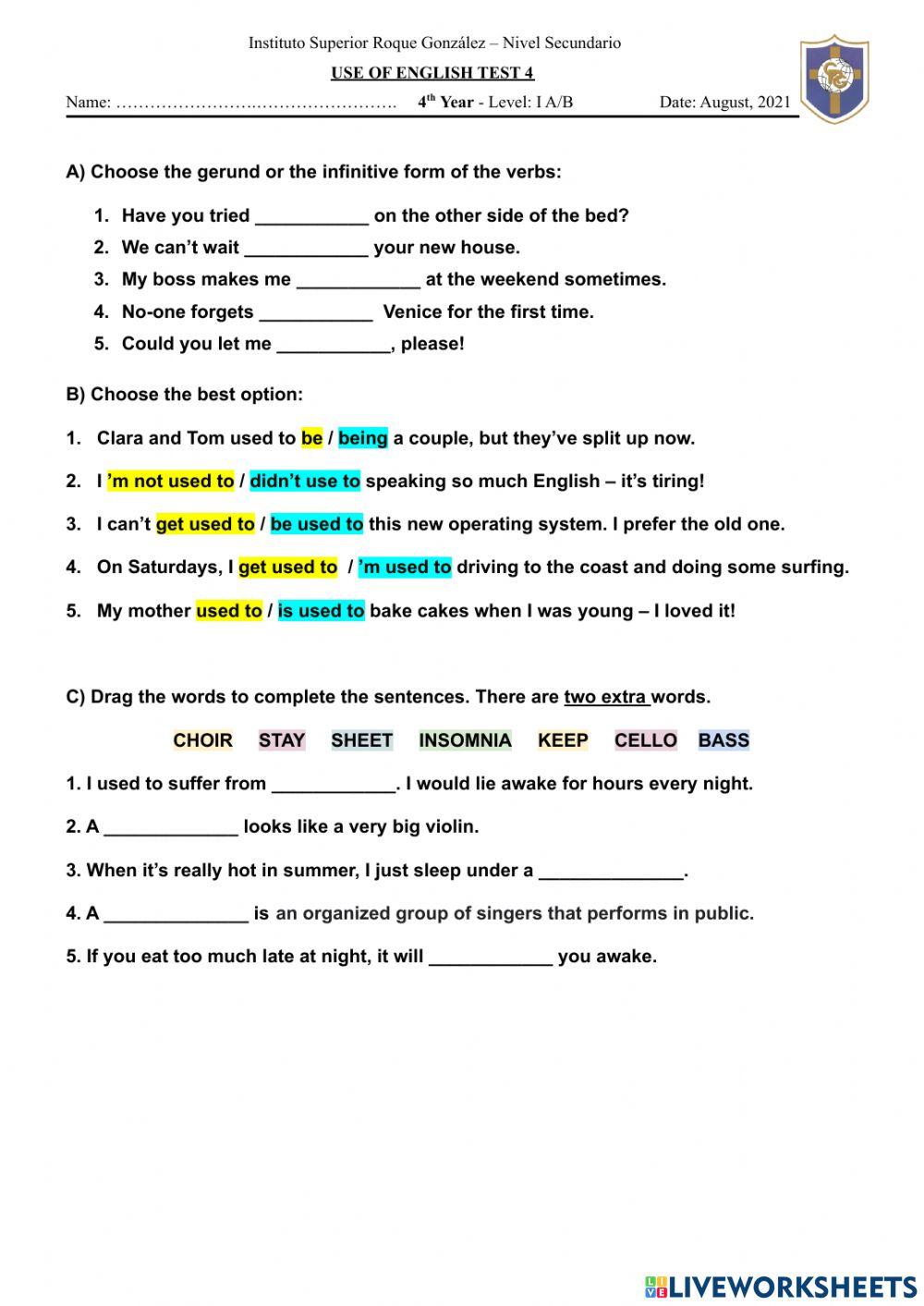 4th year - Use of English Test 4